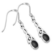 Black Onyx Celtic Trinity Silver Earrings - e412